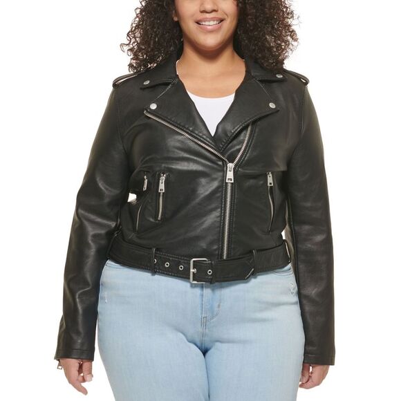 Levis Plus Size Faux Leather Belted Motorcycle Jacket - Picture 1 of 1